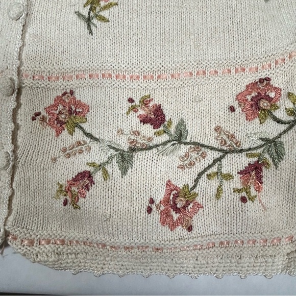 Carolyn Taylor Cream Embroidered Floral Cardigan - Picture 10 of 13